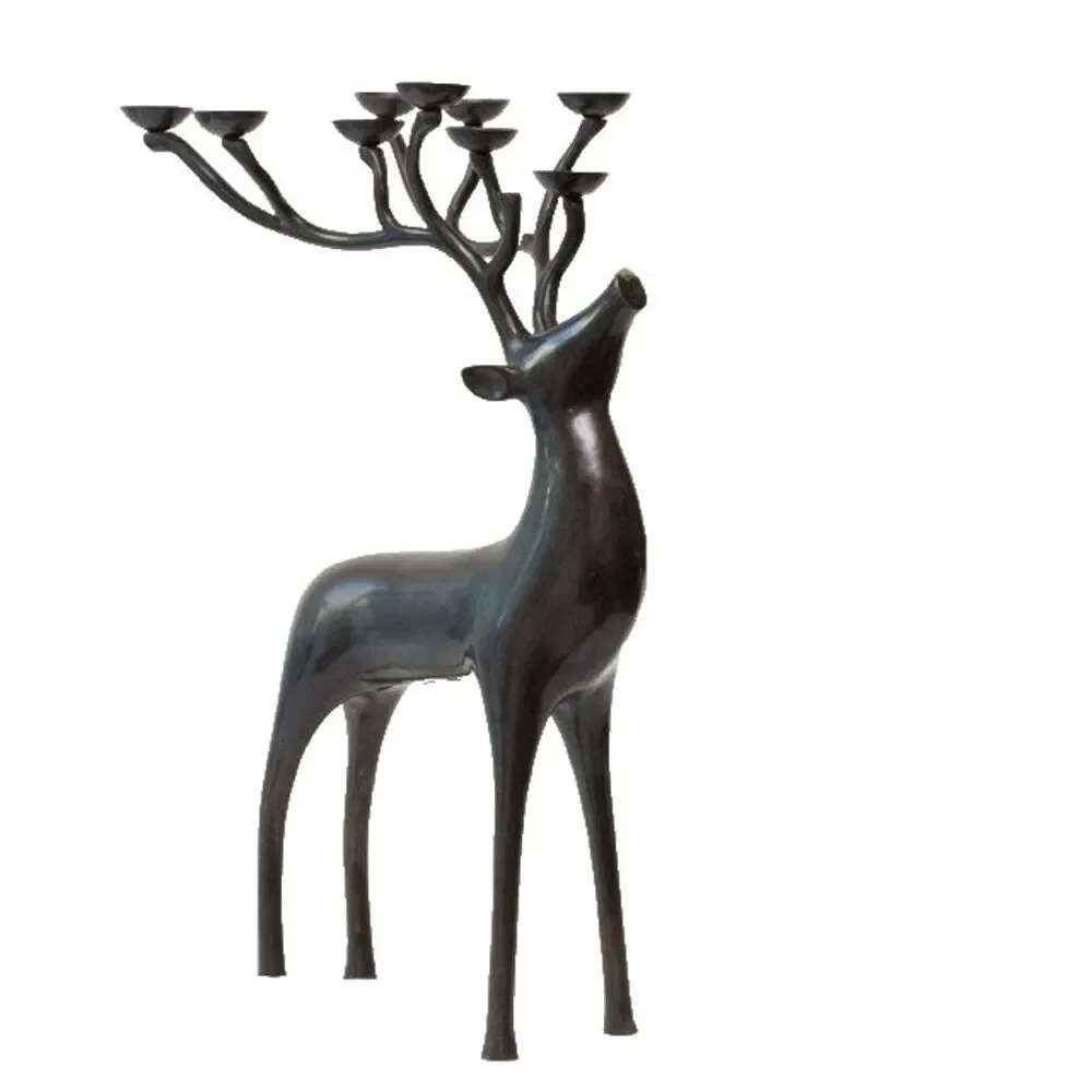 Pottery Barn Black Metal Reindeer Candelabra Candle Holder 20